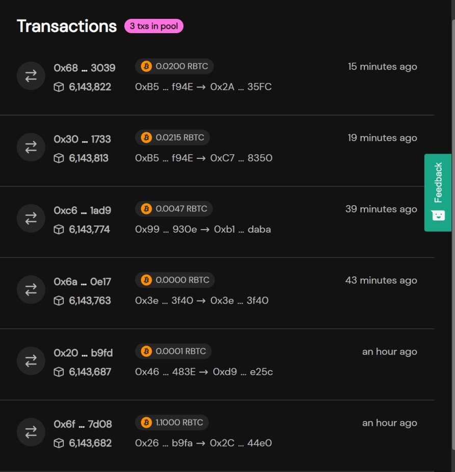 list of transactions